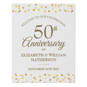 50th Anniversary Golden Love Hearts Welcome Sign