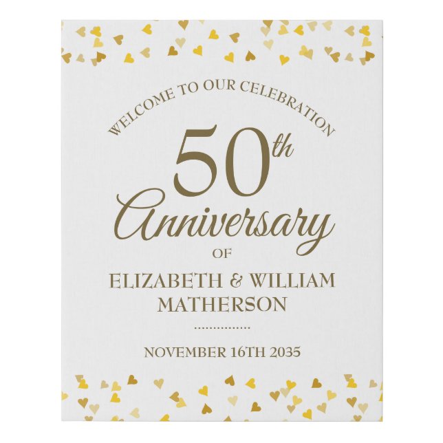 50th Anniversary Golden Love Hearts Welcome Sign (Front)