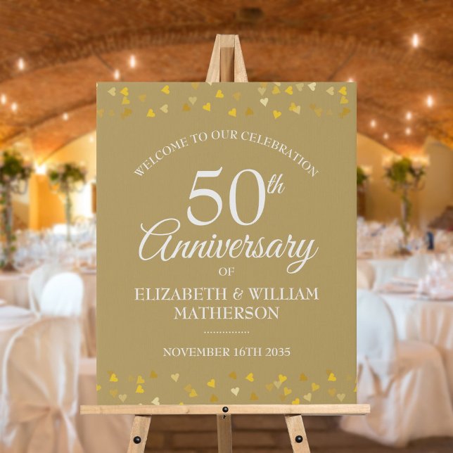 50th Anniversary Golden Love Hearts Welcome Sign (Creator Uploaded)