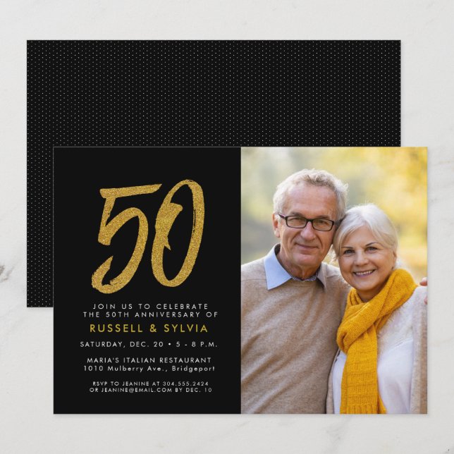 50th anniversary golden photo party invitation (Front/Back)