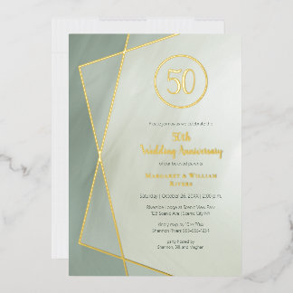 50th anniversary grayed jade with gold foil invitation