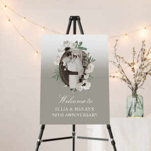50th Anniversary Green & Gold Floral Welcome Sign