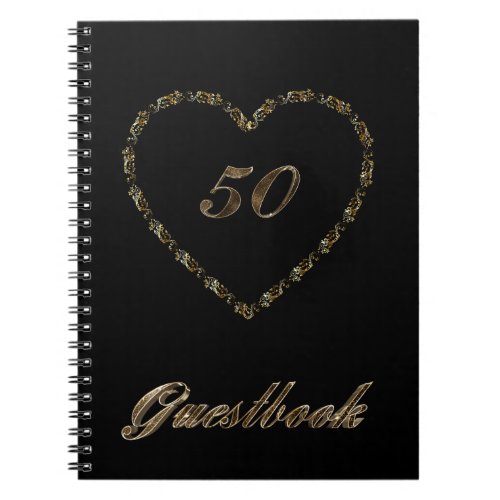 50th Anniversary Guest Book Black Gold Elegant
