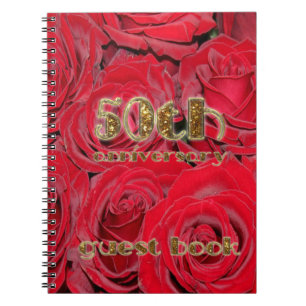 50th Anniversary Guest Book Gold Red Roses Floral