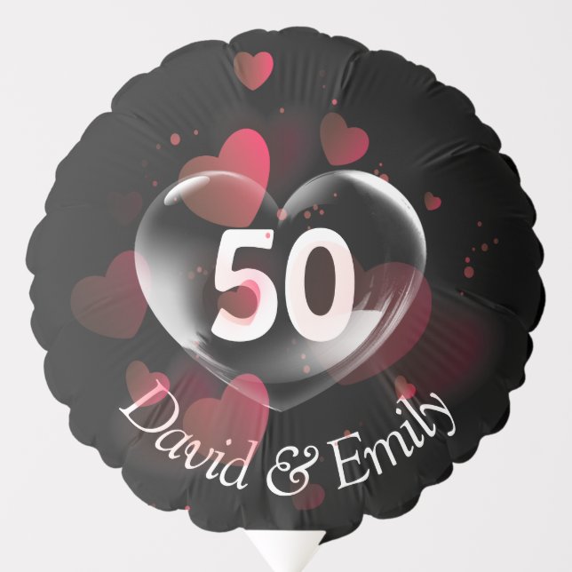 50th Anniversary Heart Bubble With Red Hearts Balloon (Front)