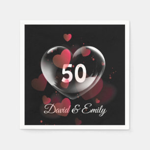 50th Anniversary Heart Bubble With Red Hearts Napkins