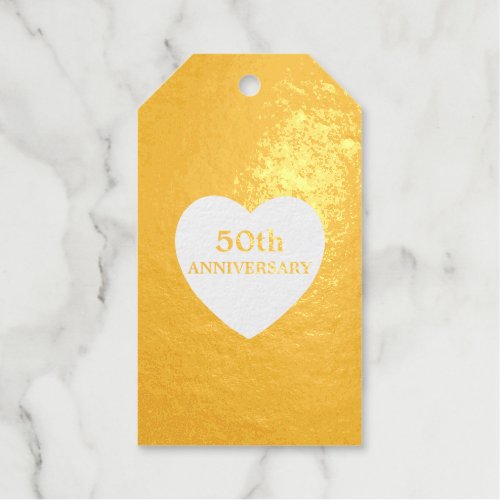 50th Anniversary Heart Gold Foil Gift Tags