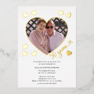 50th Anniversary Heart Photo Frame Foil Invitation
