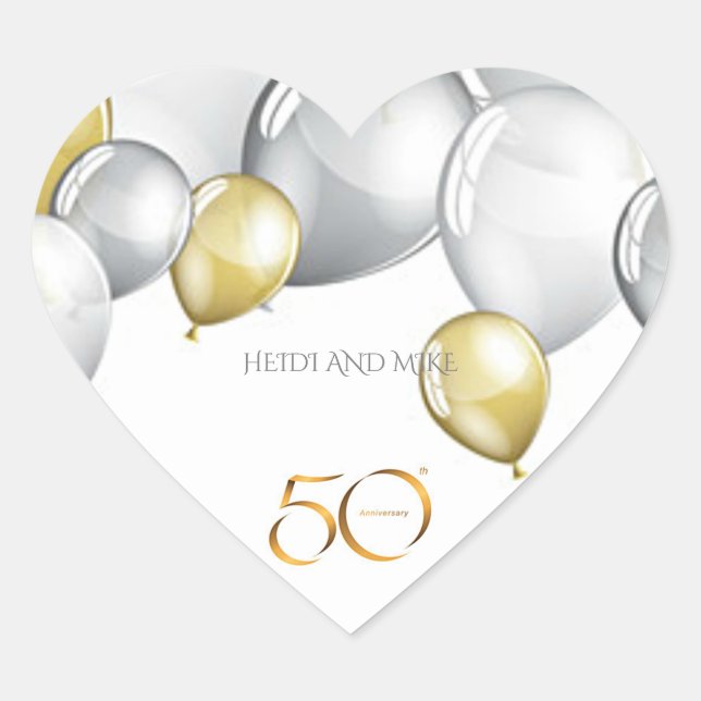 50th Anniversary heart stickers/personalized names Heart Sticker (Front)