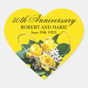 50th Anniversary Heart w Yellow Roses Personalized Sticker