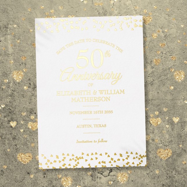 50th Anniversary Hearts Save the Date Gold Foil Invitation (50th Anniversary Hearts Save the Date Gold Foil Invitation)