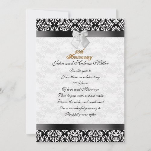 50th Anniversary invitation black white damask