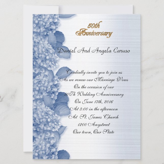 50th Anniversary invitation blue hydrangea (Front)