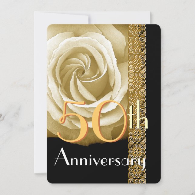 50th Anniversary Invitation CHAMPAGNE Rose V01A (Front)