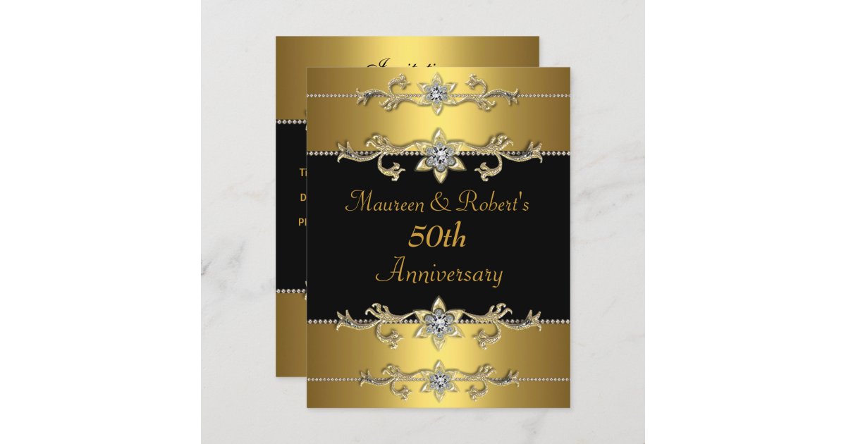 50th Anniversary Invitation Elegant Black Gold 3 | Zazzle