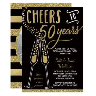 50th Anniversary Invitation, Faux Glitter/Foil Invitation