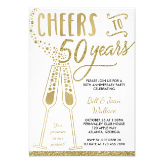 50th Anniversary Invitation, Faux Glitter, Photo Invitation