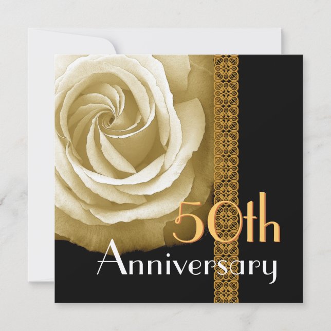 50th Anniversary Invitation - GOLD Rose (Front)