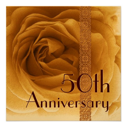 50th Anniversary Invitation - GOLD Rose 5.25