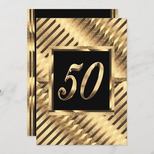 50th Anniversary Invitation Modern Black and Gold