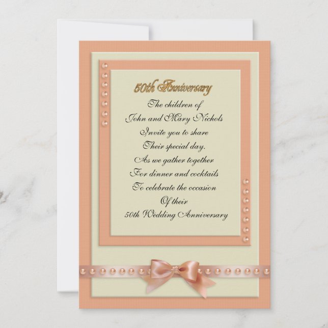 50th Anniversary invitation peach and cream colors (Front)