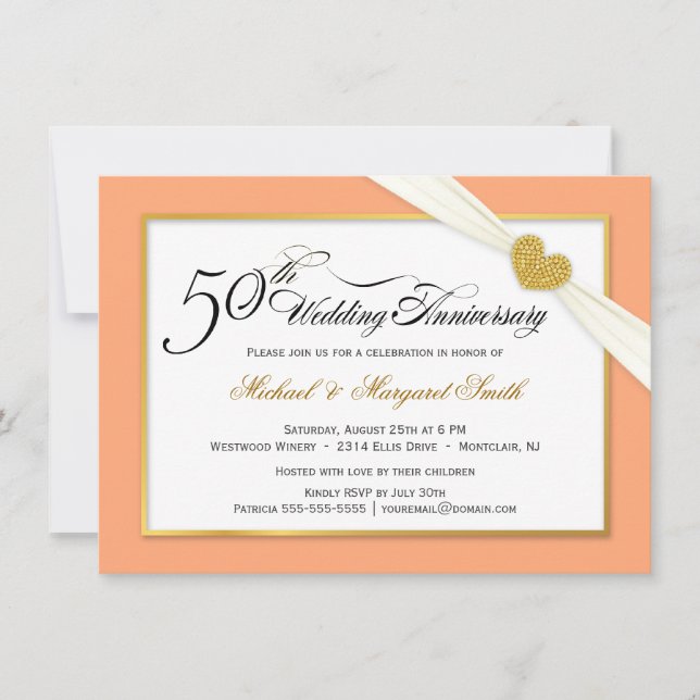 50th Anniversary Invitations - Coral & Gold (Front)