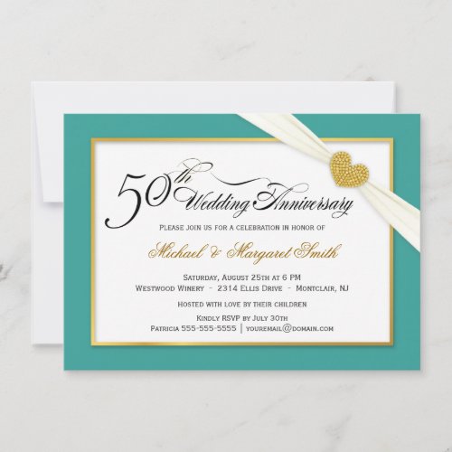 50th Anniversary Invitations - Teal &amp; Gold