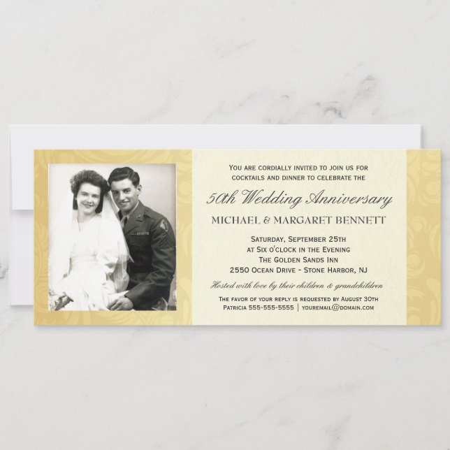 50th Anniversary Invitations - Vintage Gold Damask (Front)