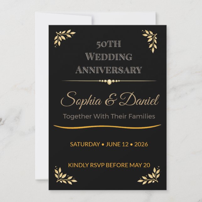 50th Anniversary Invite | Elegant Gold Celebration (Front)