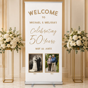 50th Anniversary Ivory Gold Then & Now Photo Retractable Banner