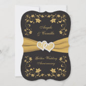 50th Anniversary Joined Hearts, Black Ivory Gold Invitation (Front)