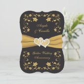 50th Anniversary Joined Hearts, Black Ivory Gold Invitation (Standing Front)