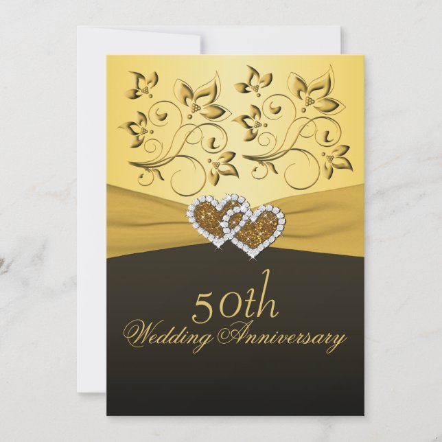 50th Anniversary Joined Hearts Wedding Invitation (Front)