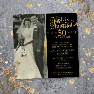 50th Anniversary Just Married Wedding Photo Square Invitation