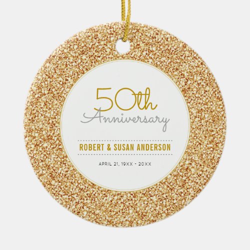 50th Anniversary Keepsake Faux Gold Glitter Ceramic Ornament