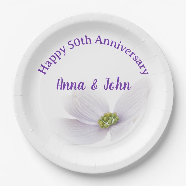 50th Anniversary Lavender Cosmos fFower Paper Plates (Front)