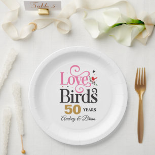 50th Anniversary Love Birds Personalized Paper Plates