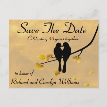 50th Anniversary Lovebirds Save The Date Announcement Postcard by NightOwlsMenagerie at Zazzle