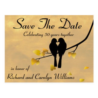 50th Anniversary Lovebirds Save The Date Postcard
