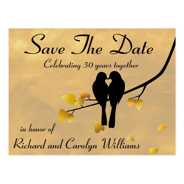 50th Anniversary Lovebirds Save The Date Postcard