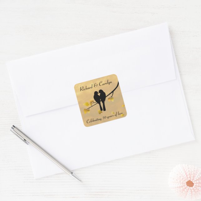 50th Anniversary Lovebirds Square Sticker (Envelope)
