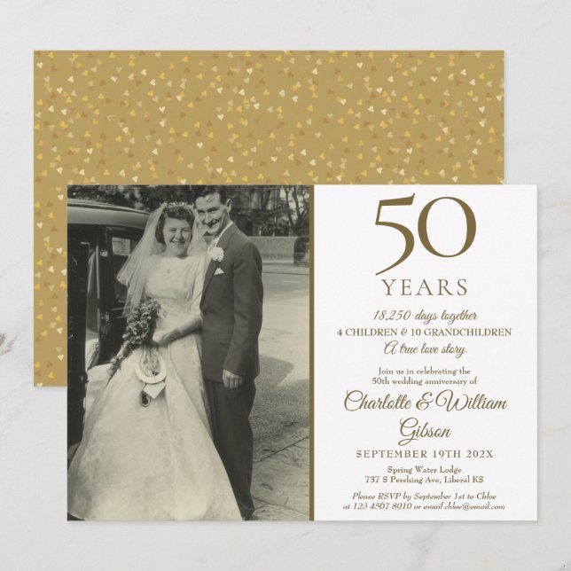 50th Anniversary Memories Confetti Wedding Photo Invitation (Front/Back)
