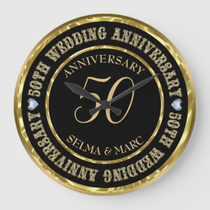 50th Anniversary Metallic Gold & Black Large Clock