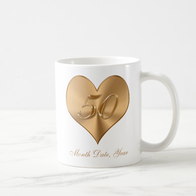 50th Anniversary Mugs Golden Hearts with YOUR TEXT (Right)