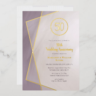 50th anniversary muted plum with gold foil invitation
