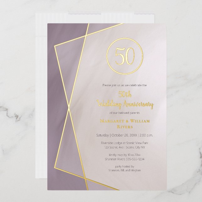 50th anniversary muted plum with gold foil invitation (Envelope)