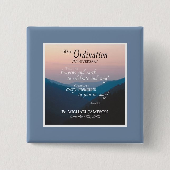 50th Anniversary of Ordination Congratulations Pinback Button (Front)