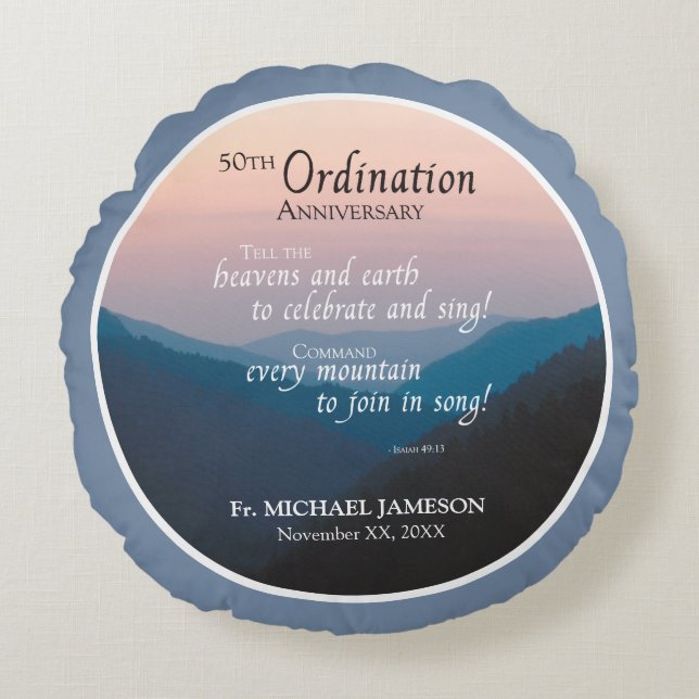 50th Anniversary of Ordination Congratulations Round Pillow (Front)