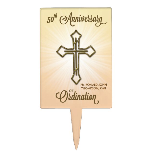 50th Anniversary of Ordination, Gold Cross on Star Cake Topper (Front)