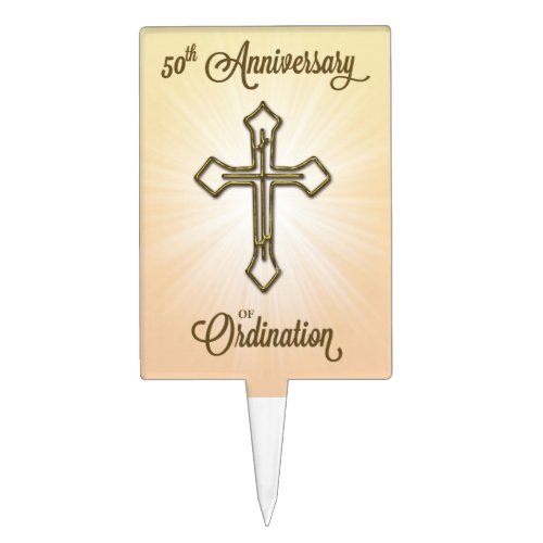 50th Anniversary of Ordination Gold Cross on Star Cake Topper